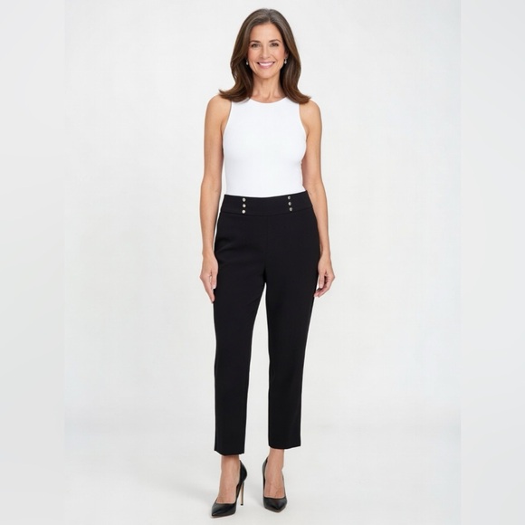 Kasper Pants - Kasper Black Ankle Pants with Button Detail